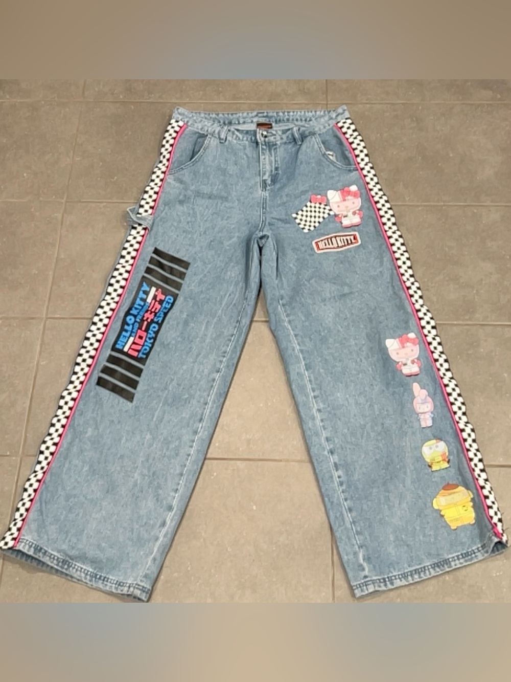 Hello Kitty & Friends Sanrio Tokyo Speed Denim Jeans Cargo Pants Size 11 Y2K